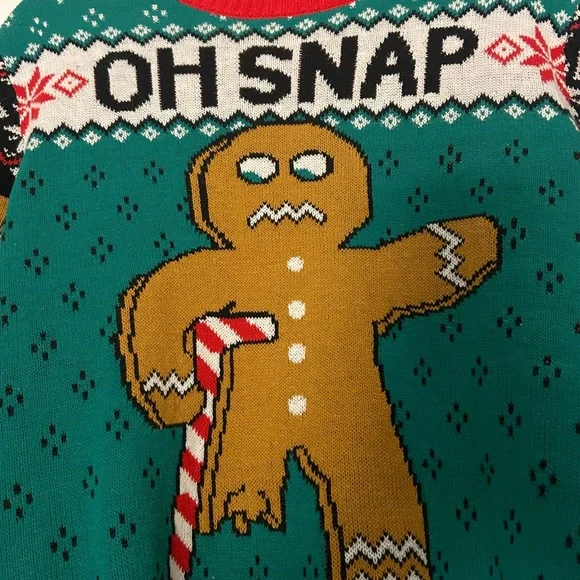Festive Gingerbread Men Sweater - Green, Black, Red - Picture 2 of 2